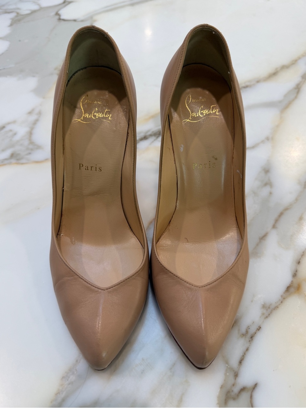 Christian Louboutin Nude/Tan Pointed-Toe Leather Pumps